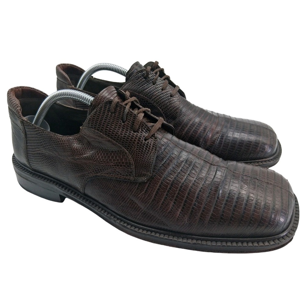 Mezlan Platinum Shoes Mens 10.5 Brown Genuine Lizard Square Toe Derby Dress